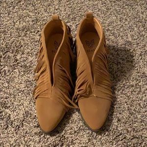 Tan Fringed Booties